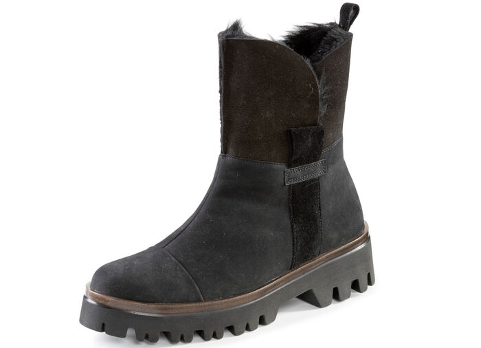 Waldläufer Stiefelette mit kuscheligem Kragen aus Lammfell SCHWARZ