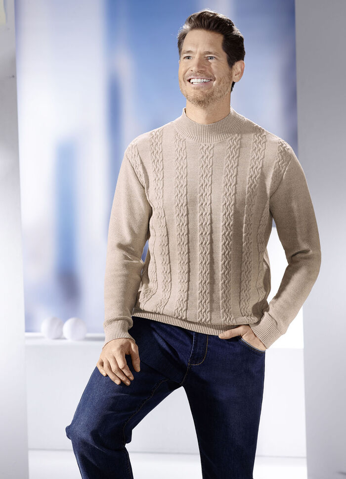 Modischer Pullover mit Stehkragen in 3 Farben BEIGE