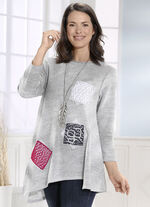 Pullover in schwingender Form HELLGRAU MELIERT-WEISS-JEANSBLAU