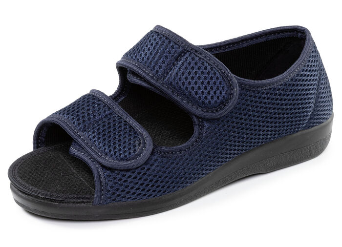 Bequeme Damen-Hausschuhe, Weite H, mit herausnehmbarem Fu&szlig;bett MARINE