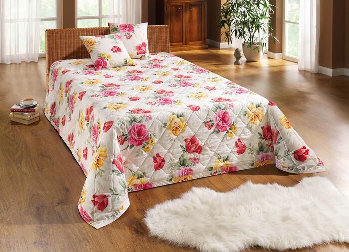 Tagesdecke und Kissenbez&uuml;ge mit Blumenmotiv NATUR-MULTI