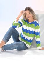 Pullover mit Zackenringeln ECRU-JEANSBLAU-LIMETTE