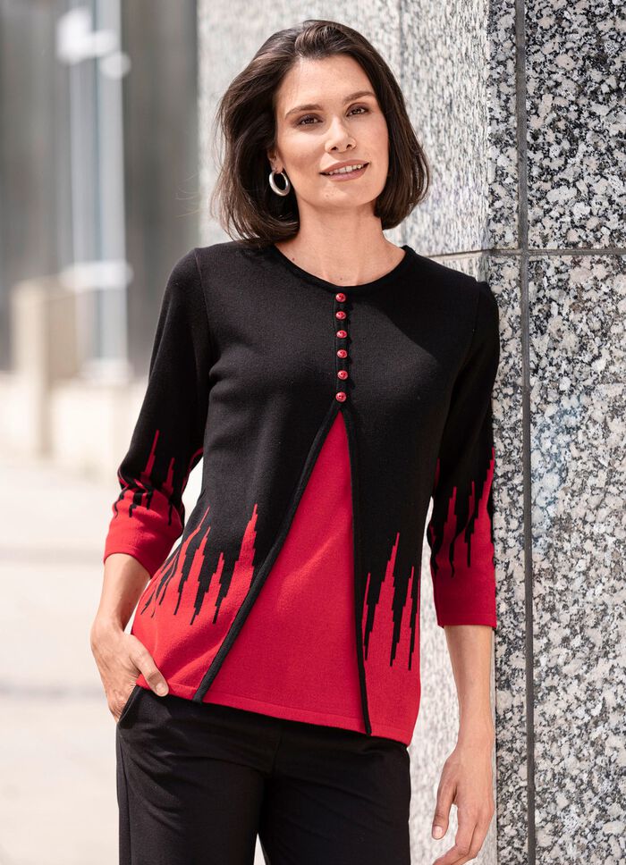Pullover in Twinset-Optik SCHWARZ-ROT
