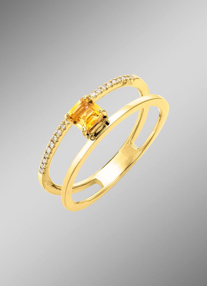 Moderner Damenring mit Citrin und Brillanten 