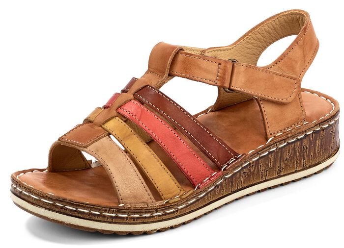 Gemini Riemchen-Sandalette mit praktischem Klettverschluss COGNAC-BUNT