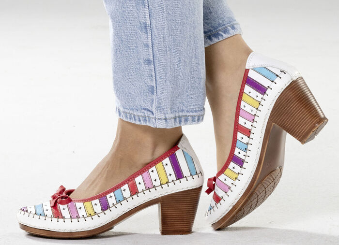 Gemini, modische Damen-Pumps, Weite G, aus Leder WEISS-MULTICOLOR