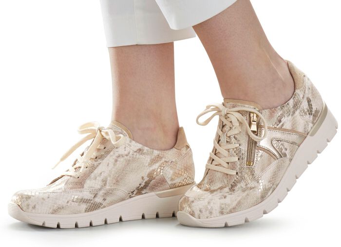 Waldl&auml;ufer Schn&uuml;rschuh aus interessantem Materialmix ECRU-GOLD