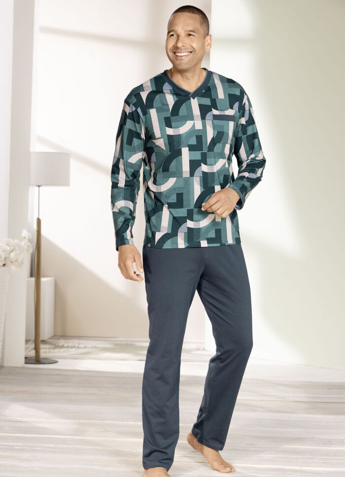 Schlafanzug mit V-Ausschnitt und Brusttasche 