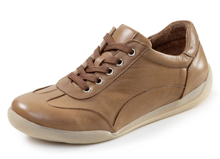 Andrea Conti, bequeme Damen-Sneaker, Weite G, mit herausnehmbarem Fu&szlig;bett COGNAC