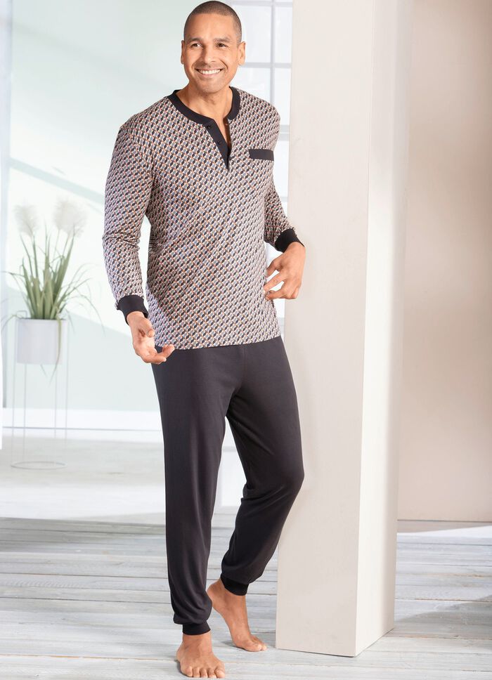 Schlafanzug mit Knopfleiste und B&uuml;ndchenabschl&uuml;ssen 