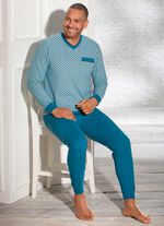 Schlafanzug mit V-Ausschnitt, Brusttasche und B&uuml;ndchenabschl&uuml;ssen 