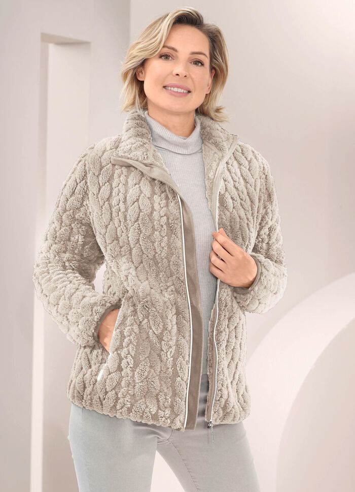 Fleecejacke mit Zopfmuster BEIGE