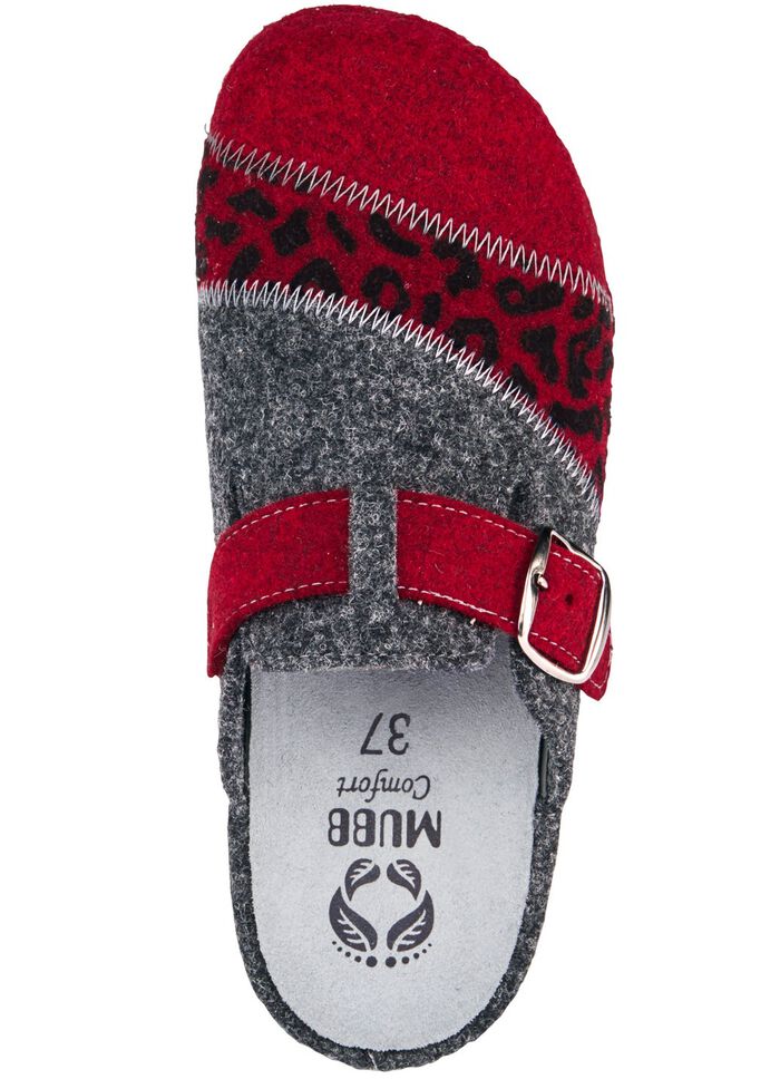 Mubb, klassische Damen-Hausschuhe, Weite H, mit herausnehmbarem Fu&szlig;bett GRANATROT-ANTHRAZIT