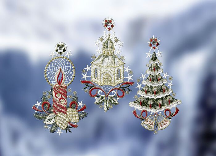 Fensterbilder, 3er-Set, aus echter Plauener Spitze 