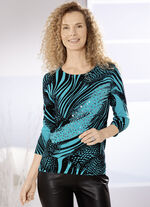Pullover mit Paillettenzier TÜRKIS-SCHWARZ
