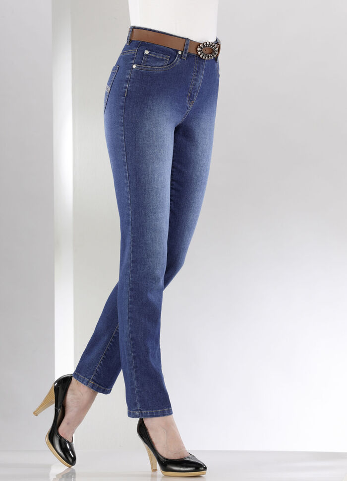 Jeans mit schönen Stickereien und funkelnden Strassteinen JEANSBLAU