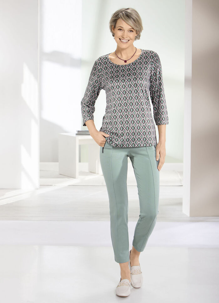 Shirt mit Allover-Druck in 2 Farben SALBEI-BRAUN-BEIGE