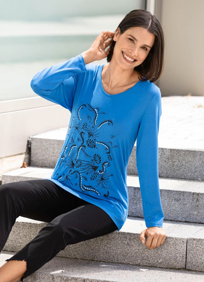 Shirt mit dekorativem Kontrast-Druck in 2 Farben HIMMELBLAU