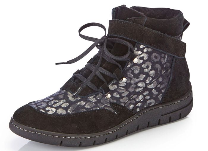 ELENA EDEN Schn&uuml;r-Bootie aus Veloursleder SCHWARZ