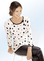 Pullover in Punktedessin und mit Strickzierschleife 