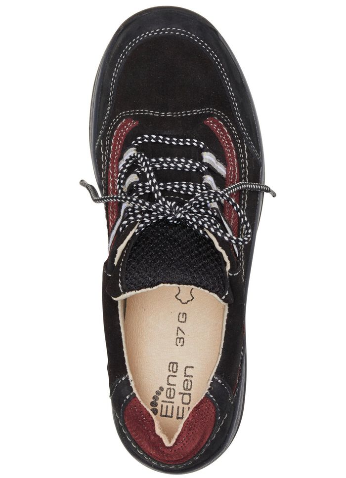 ELENA EDEN Schn&uuml;rschuh aus teilweise gepr&auml;gtem Nubukleder SCHWARZ-BURGUND