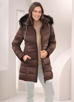 Longjacke mit abnehmbarem Kunstpelz-Besatz 