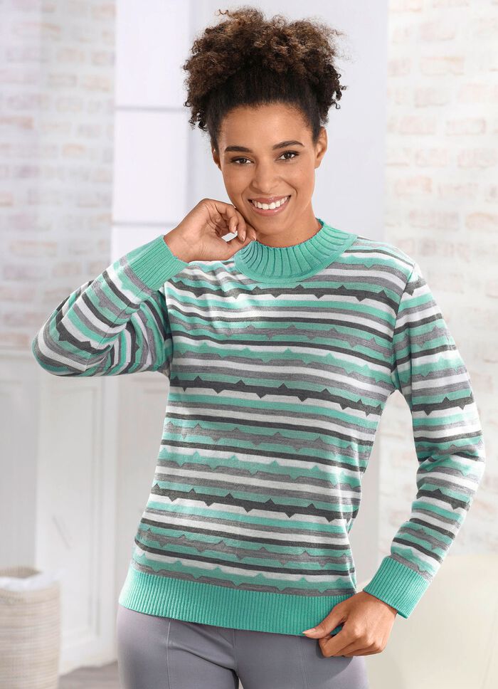 Pullover in Feinstrick MINT-GRAU-ECRU