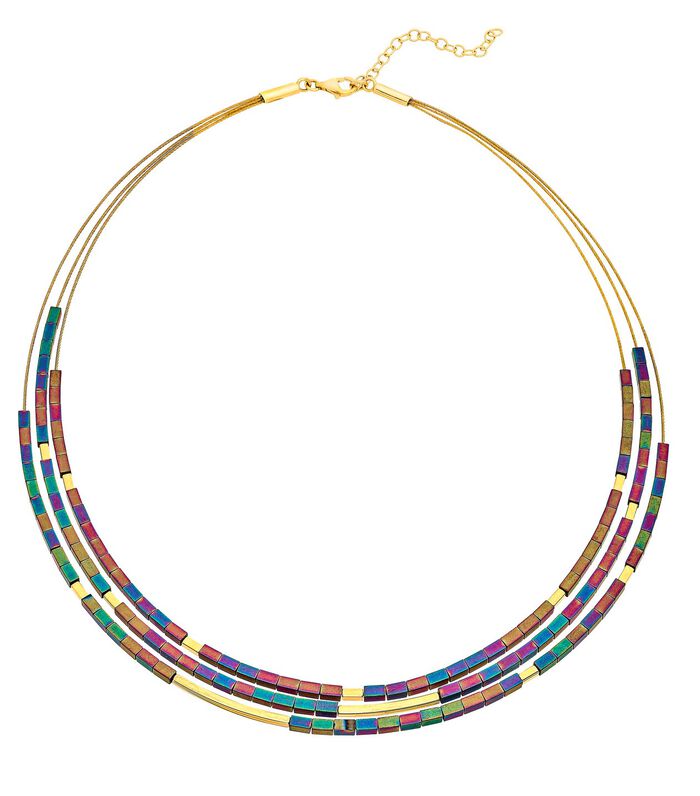 3-reihige Halskette mit echt buntem H&auml;matit 