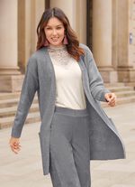 Long-Strickjacke mit eingesetzten Taschen 