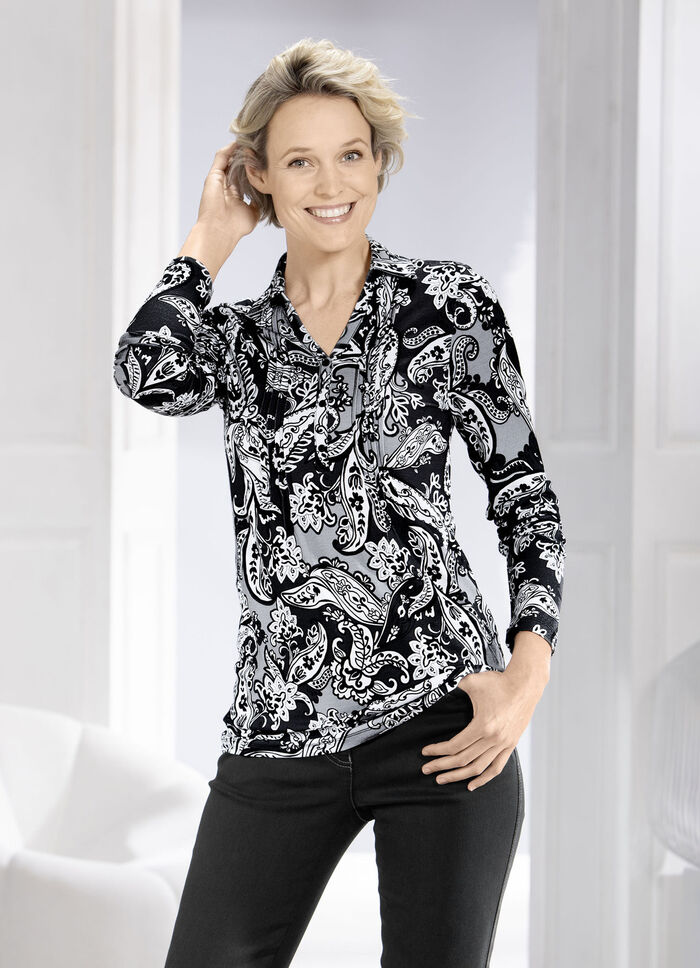 Poloshirt mit Biesenverarbeitung in 2 Farben SCHWARZ-WEISS