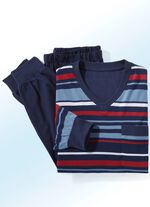 Zweierpack Schlafanz&uuml;ge mit V-Ausschnitt und garngef&auml;rbtem Ringeldessin 