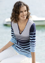 Pullover mit Ringeldessin MARINE-TÜRKIS-WEISS