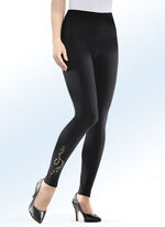 Leggings mit dekorativem goldfarbenem Strass- und Metallplättchen-Ziermotiv SCHWARZ