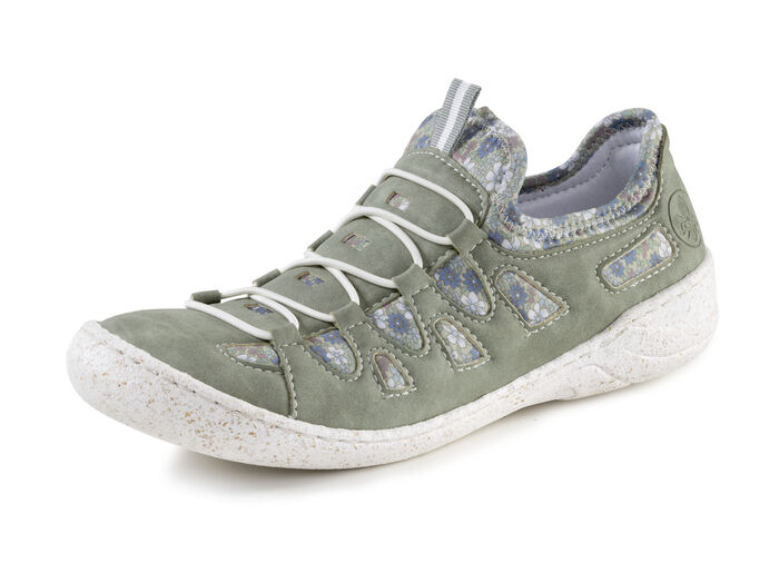 Rieker Slipper aus weichem Nubukmaterial SCHILFGRÜN-BUNT