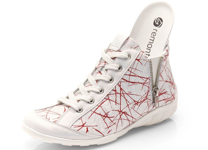 Remonte Schn&uuml;r-Stiefelette aus effektvoll bedrucktem Nappaleder WEISS-ROT