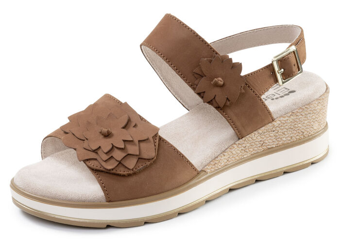 ELENA EDEN, leichte Damen-Sandaletten, Weite G, mit Klettverschluss COGNAC