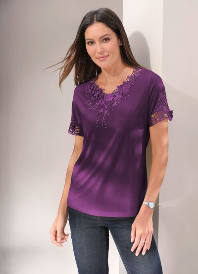 Shirt mit floraler Spitze in 5 Farben 