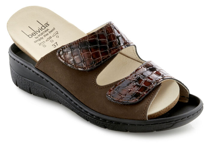 ELENA EDEN, bequeme Damen-Pantoletten, Weite H, mit herausnehmbarem Fußbett BRAUN-BORDEAUX