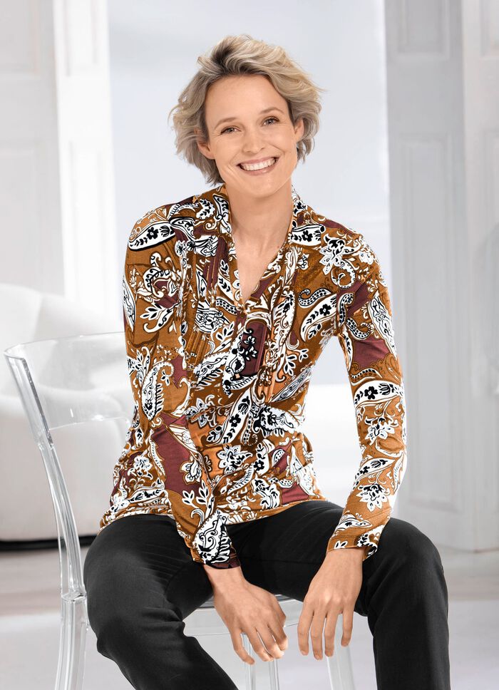 Poloshirt mit Biesenverarbeitung in 2 Farben BRAUN-SCHOKOBRAUN