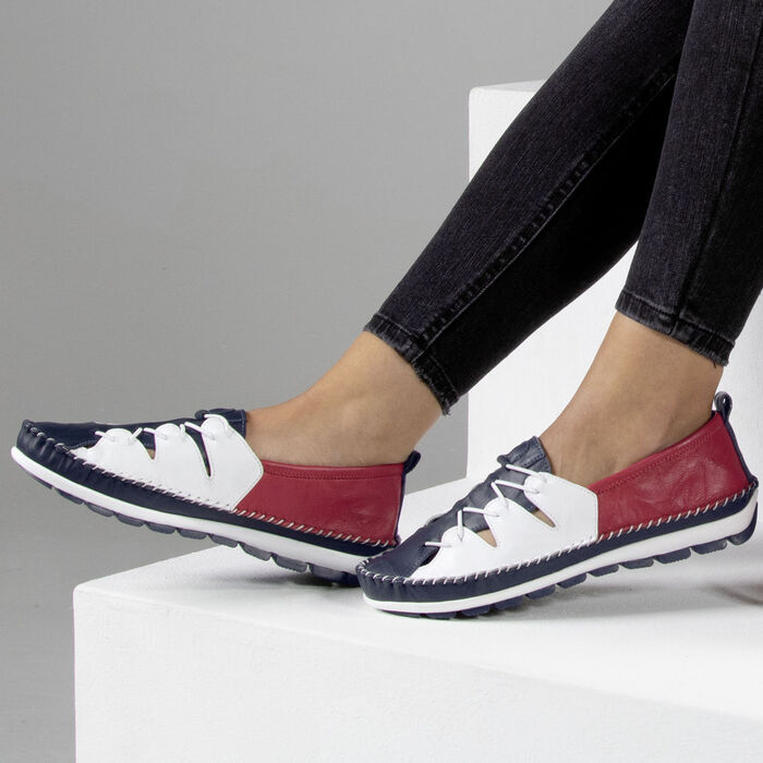 Gemini Slipper mit Knitter-Struktur MARINE-WEISS-ROT