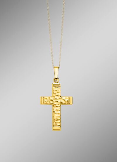 Geh&auml;mmerter Kreuz-Anh&auml;nger aus Gold 