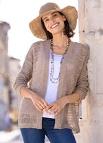 Strickjacke in feinem Netzstrick TAUPE