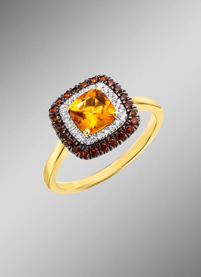 Bezaubernder Damenring mit Brillanten, Citrin und Granat 