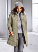 Longjacke mit abnehmbarem Kunstpelz-Besatz HELLGRÜN