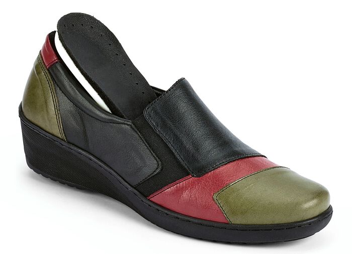 Gemini Slipper mit seitlichen Gummizügen SCHWARZ-OLIV-RUBINROT