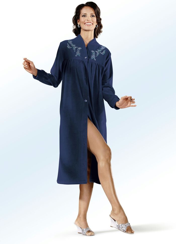 Hausmantel mit Stickerei- und Paillettenzier 