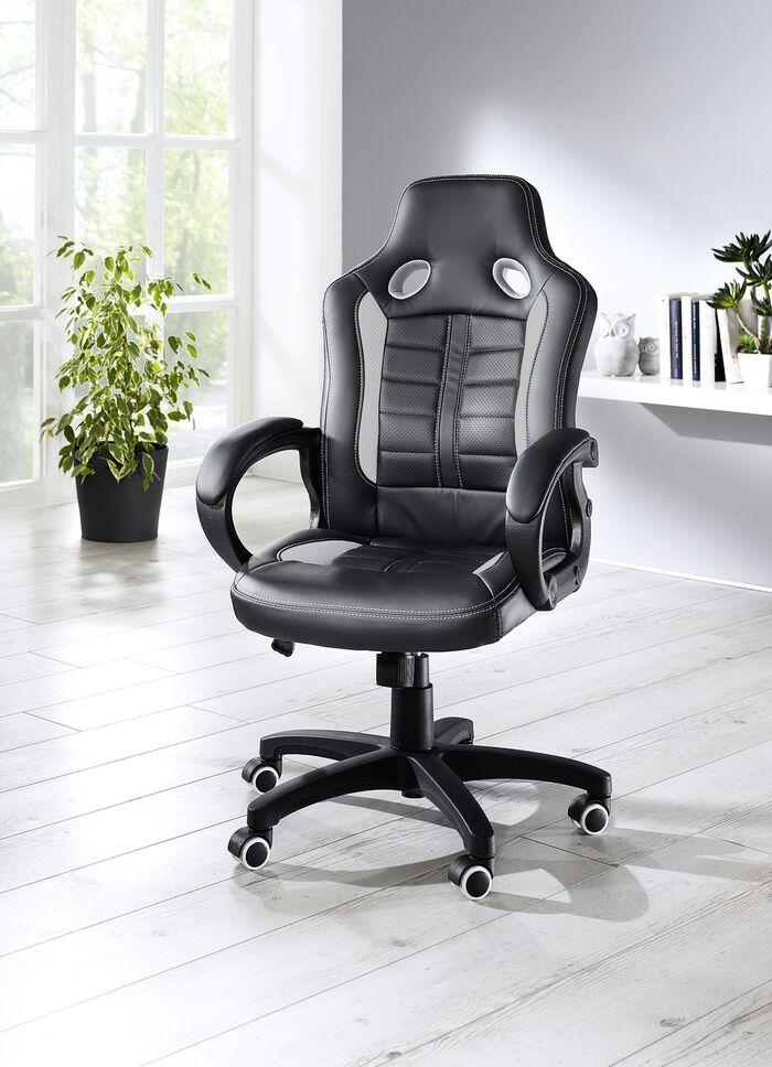 Chefsessel mit Loch-Applikation in Race-Optik SCHWARZ-GRAU