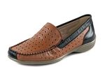 ELENA EDEN, sommerliche Damen-Slipper, Weite H, mit herausnehmbarem Fu&szlig;bett COGNAC-SCHWARZ