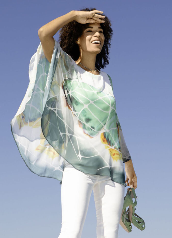 Poncho-Tunika mit eingearbeitetem Trägershirt 