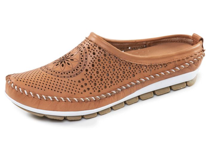 Gemini, sommerlicher Damen-Sabot, Weite G, mit herausnehmbarem Fu&szlig;bett COGNAC